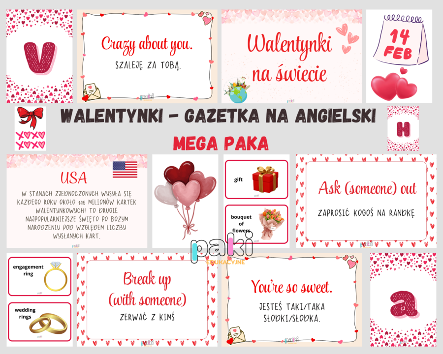 Walentynki // gazetka // materiały na angielski // MEGA PAKA
