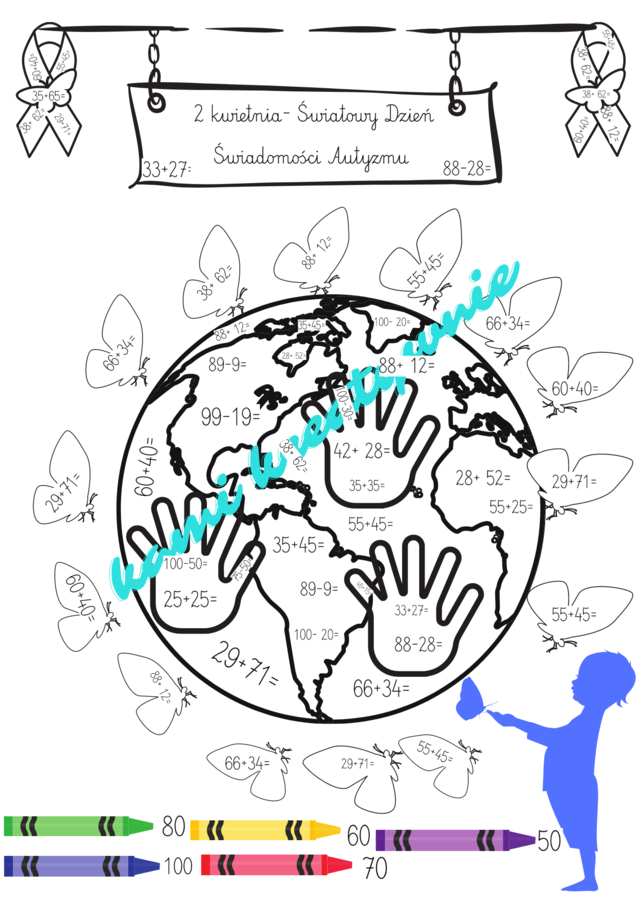 2 kwietnia: Światowy Dzień Świadomości Autyzmu - dodawanie I odejmowanie w zakresie 100
