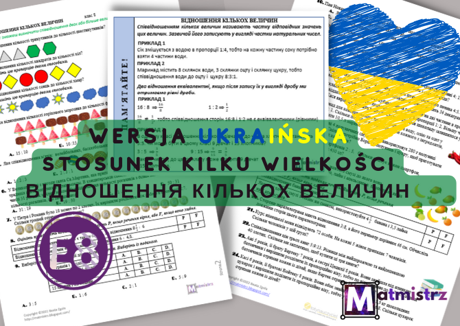 E8 Stosunek kilku wielkości karta pracy z odpowiedziami w języku ukraińskim.