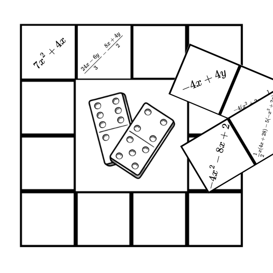 Kwadratowe domino - mnożenie jednomianów przez sumy/wyrażenia algebraiczne