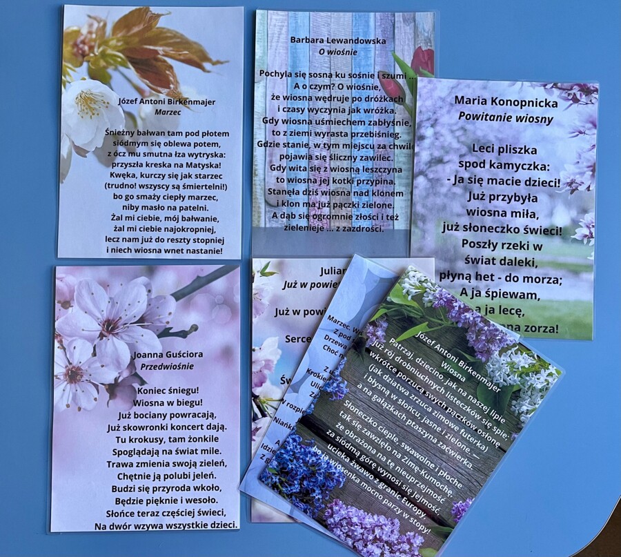 Wiersze o wiośnie - kolorowe karty tematyczne A4