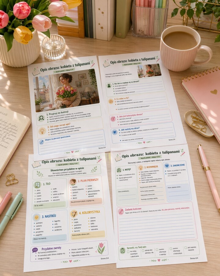 Opis obrazu: kobieta z tulipanami