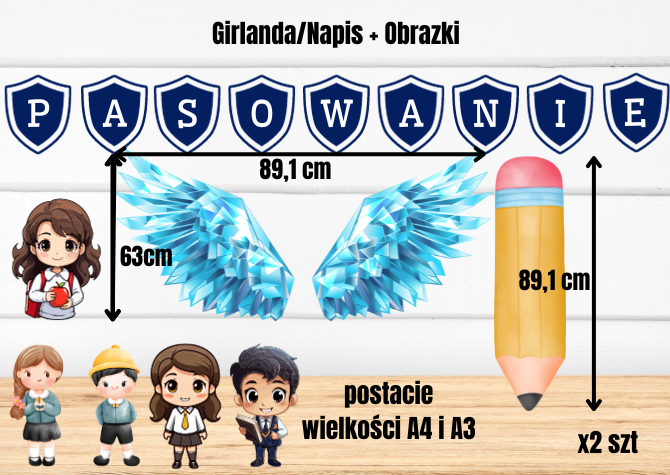 Pasowanie + skrzydła, + Ołówki + Postacie - Dekoracje