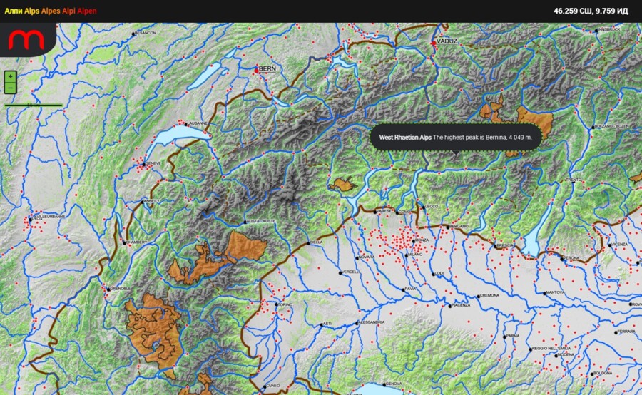 Mapa geograficzna Alp