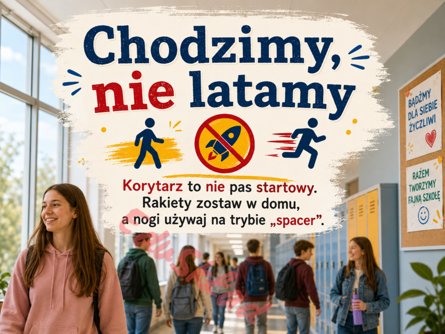 🛎️ Zasady bezpiecznej przerwy – nowoczesna gazetka korytarzowa z humorem