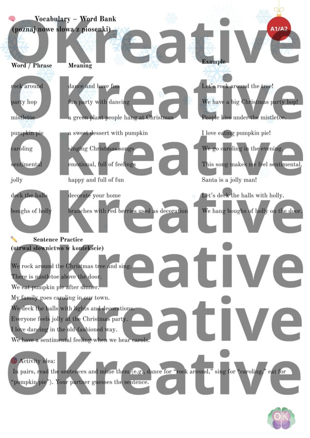 🎅 Christmas Songs – nauka angielskiego ze świątecznymi hitami! (poziom A1/A2) 37 stron!piosenki świąteczne, Boże Narodzenie, angielski na święta, nauka przez piosenki, świąteczne zajęcia, Christmas songs, materiały dla nauczyciela, flashcards, zabawy na