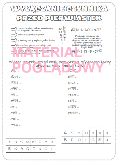 Wyłączanie czynnika przed znak pierwiastka - karta pracy