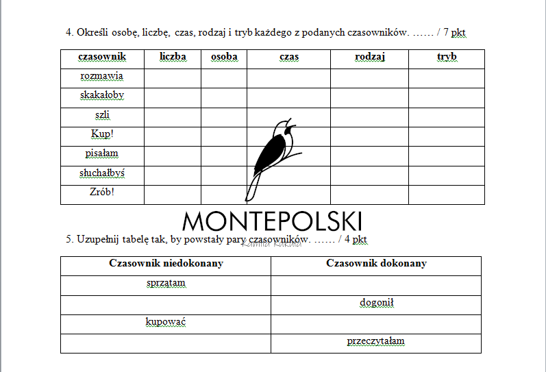 Czasownik test - klasa 5
