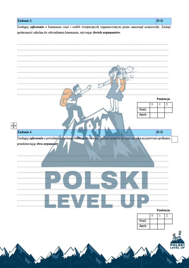 Zaproszenie i ogłoszenie_20 zadań+ proponowane odpowiedzi_Polski Level Up