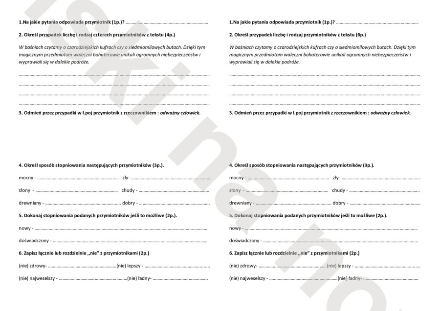 Kartkówka z przymiotnika