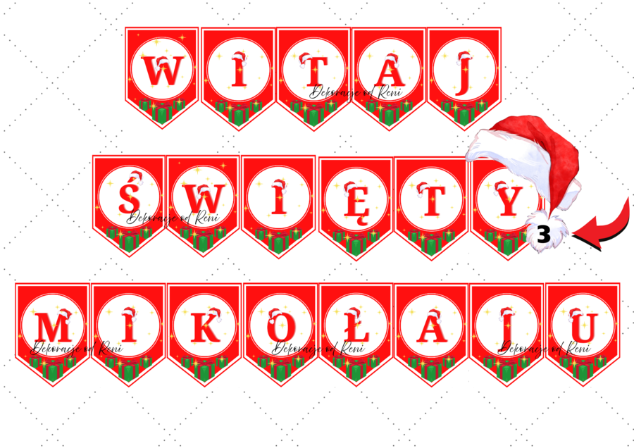 ✨ Girlanda „Witaj, Święty Mikołaju” – idealna dekoracja na mikołajki! ✨wersja 3