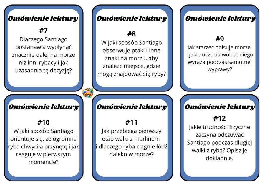 Stary człowiek i morze - karty z pytaniami