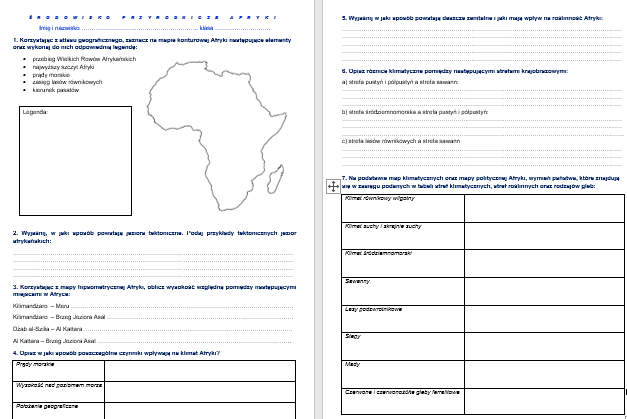 Środowisko przyrodnicze Afryki - karty pracy
