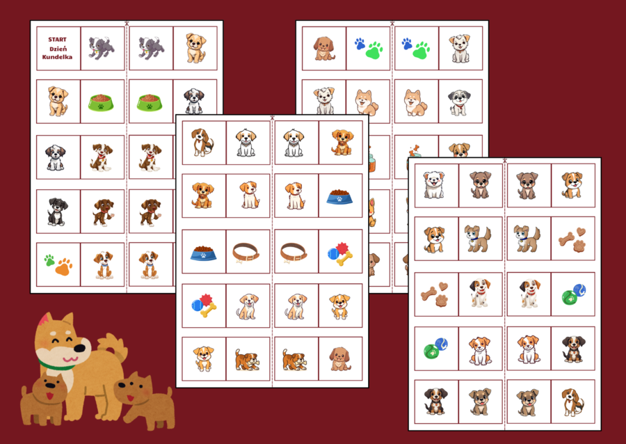 🐶 DZIEŃ KUNDELKA – domino obrazkowe 🐾- biblioteka – przedszkole – świetlica