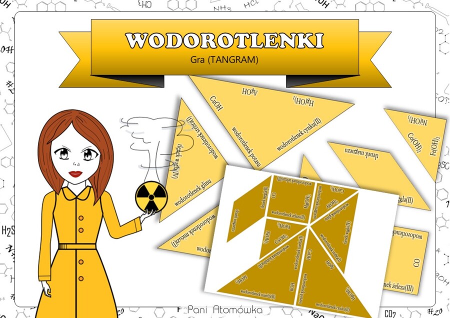 Klasa 8. Chemia. Wodorotlenki. Wzory i nazwy wodorotlenków. Układanka. Układanka. Tangram. Puzzle. Karta pracy.