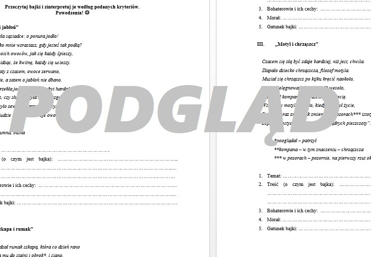 BAJKI IGNACEGO KRASICKIEGO - SPRAWDZIAN