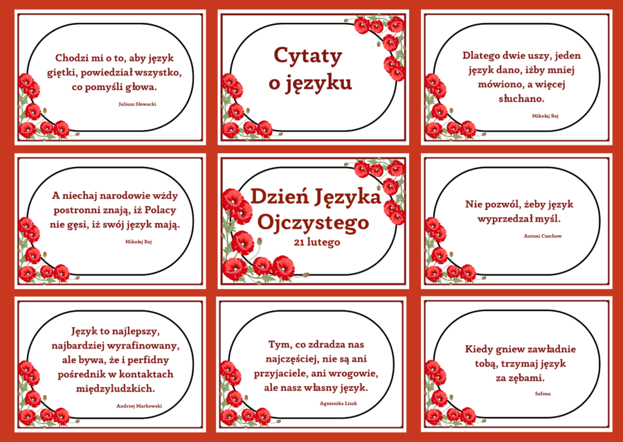 DZIEŃ JĘZYKA OJCZYSTEGO – cytaty – GAZETKA – 21 str. – fiszki – biblioteka - wersja 4
