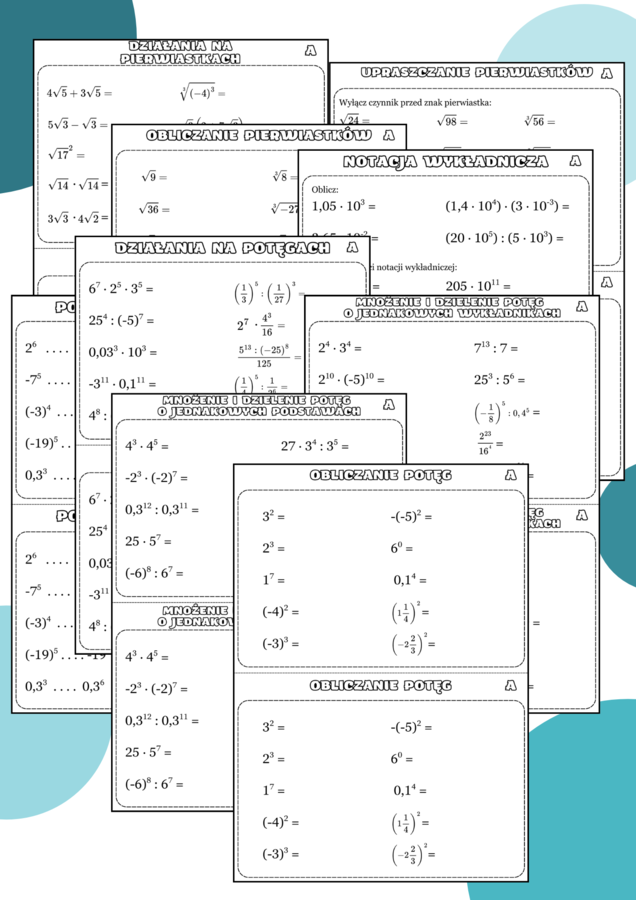 Szybkie karteczki - potęgi i pierwiastki. Klasa 7. Klasa 8.
