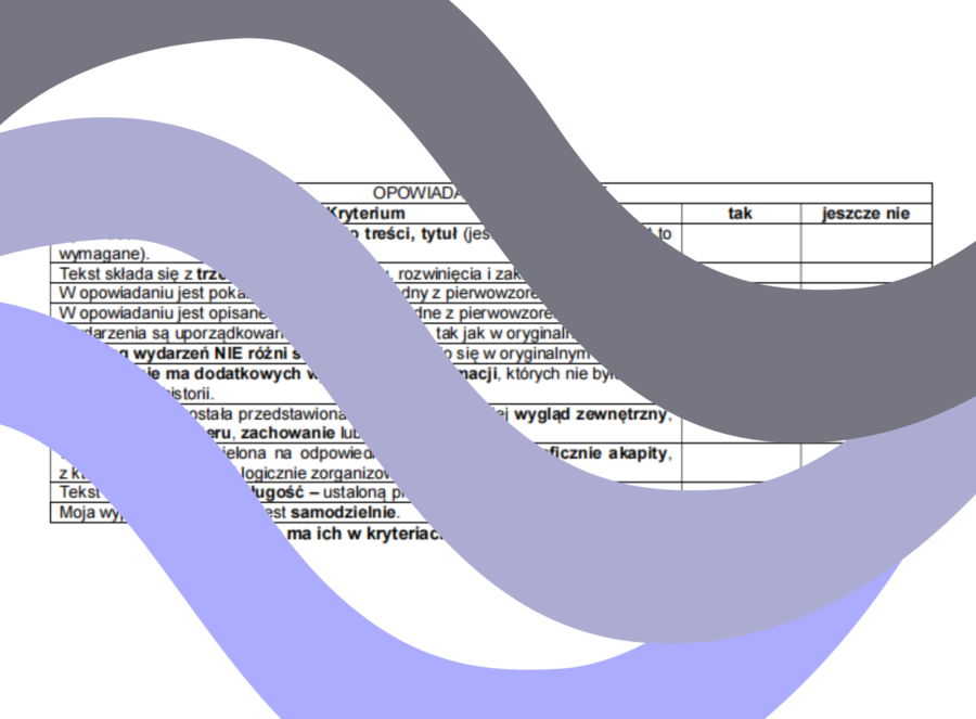 Kryteria pisania OPOWIADANIA na języku polskim - klasa IV-VI