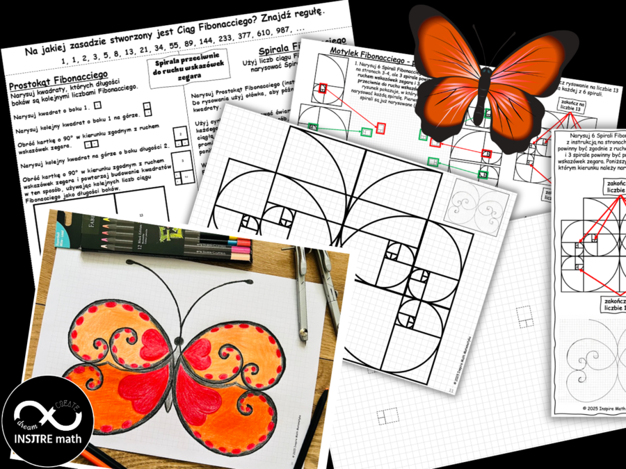 23 listopada, Dzień Fibonacciego. Fibonacci – Prostokąt i Spirala Fibonacciego. Projekt matematyczno-artystyczny Motylek Fibonacciego.