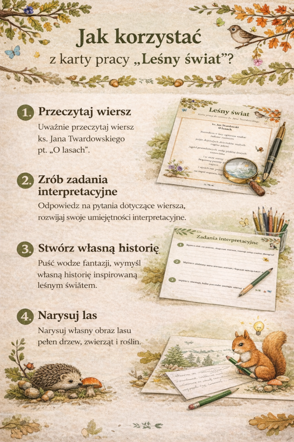 Leśny świat – karta pracy do wiersza ks. Twardowskiego