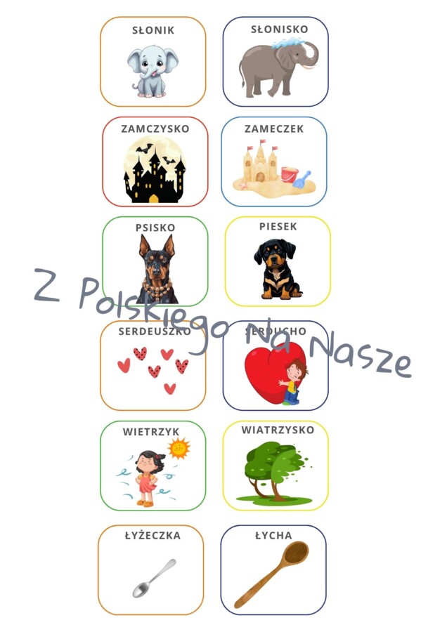 Gra memory - zdrobnienia i zgrubienia