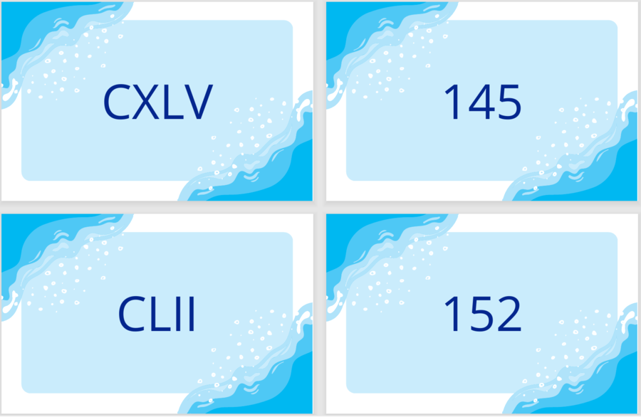 150 fiszek - Zamiana liczb RZYMSKICH i liczb arabskich