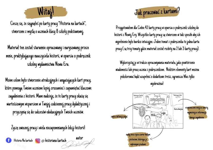 Historia na Kartach - zestaw 42 kart pracy z historii dla klasy VIII szkoły podstawowej