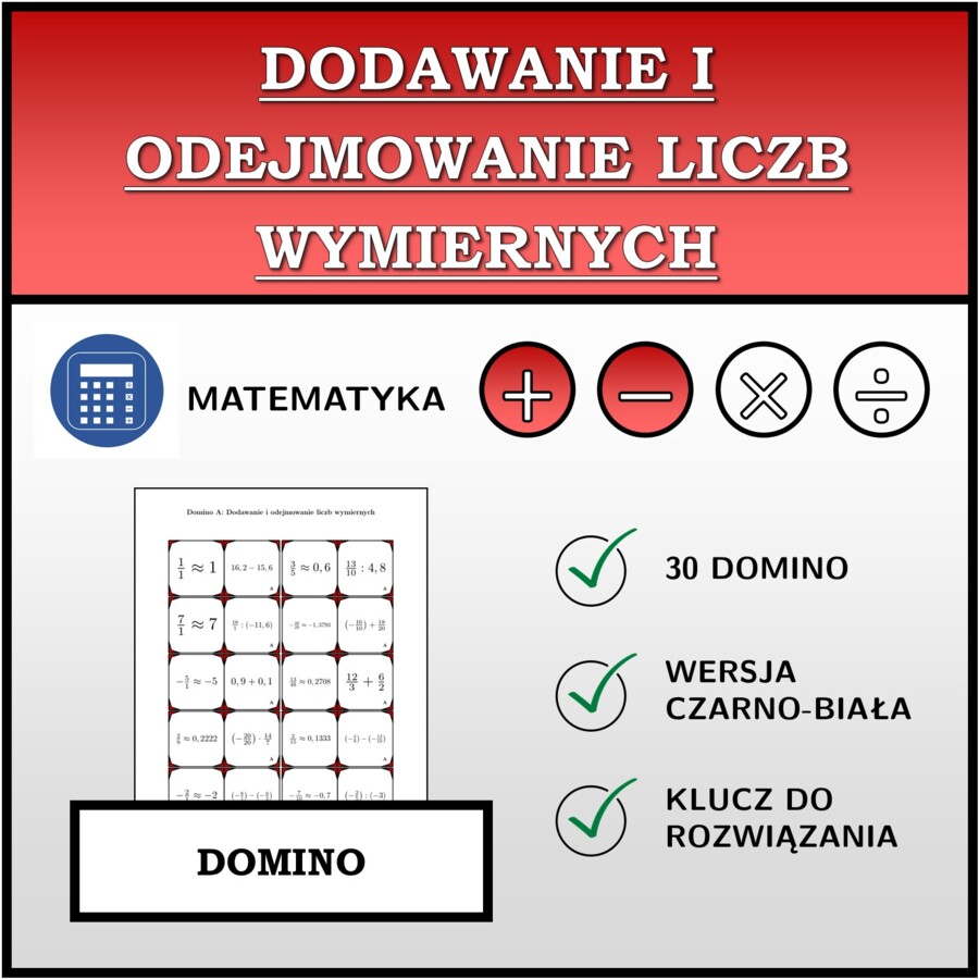 Domino - Dodawanie i odejmowanie liczb wymiernych | matematyka
