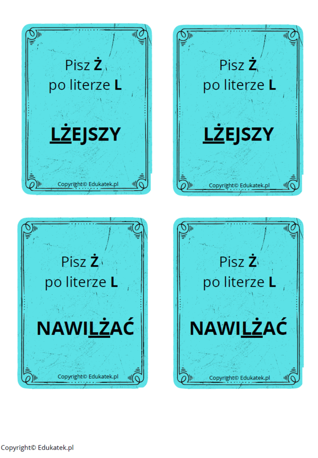 Memory ortograficzne – zasady pisowni ż-rz (wersja kolorowa)