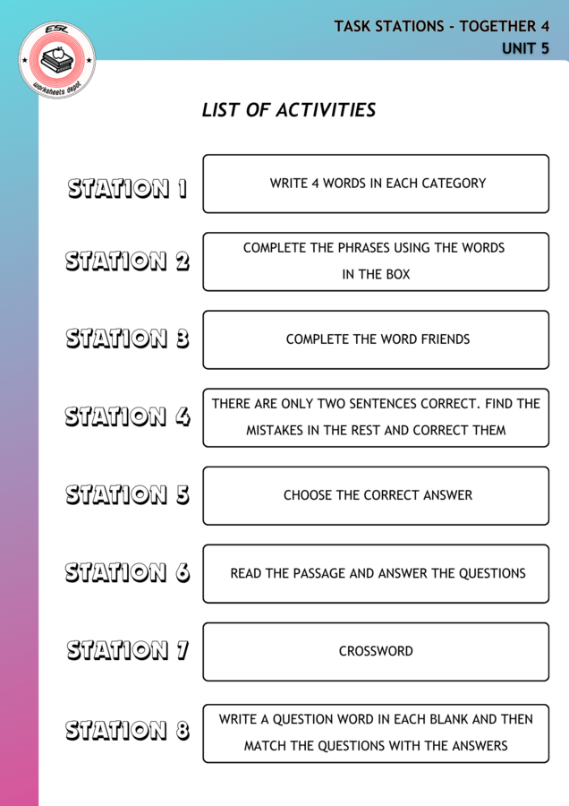Together 4 Unit 5 - stacje zadaniowe
