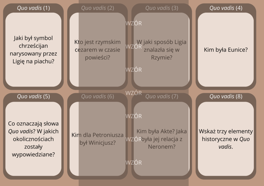 Quo vadis - fiszki do lektury