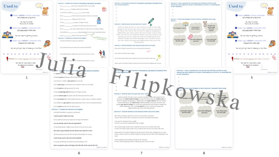 Used to/ Get used to/ Be used to/ Zestaw zadań/ Teoria i Praktyka/ Teoria/ Theory/ Zadania/ Pakiet/ Karta pracy/Speaking/ Gramatyka/ Grammar/ English Grammar/ Matura/ Notatka/ SP 7-8/ SP 8/ Klasy 7-8/ Klasa 8/ Gotowa lekcja/Liceum/ LO