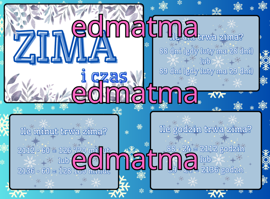 Zima i czas - gazetka szkolna + karta pracy. Matematyka