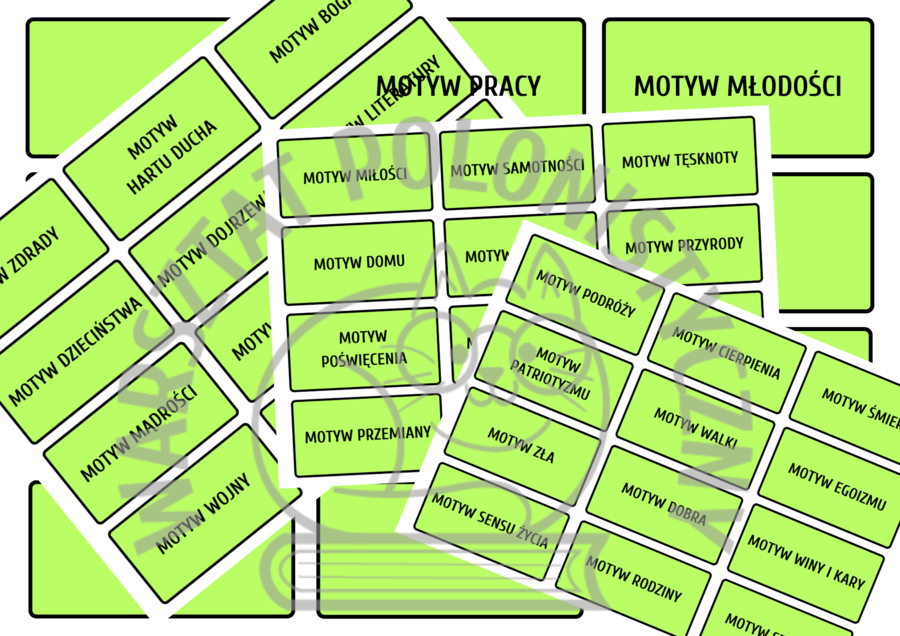 Motywy literackie - fiszki dla uczniów szkół średnich