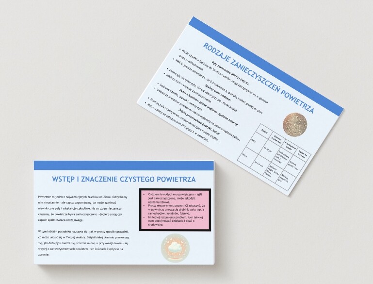 Badanie zanieczyszczenia powietrza w okolicy (zawieszenie białej tkaniny i obserwacja osiadającego pyłu).