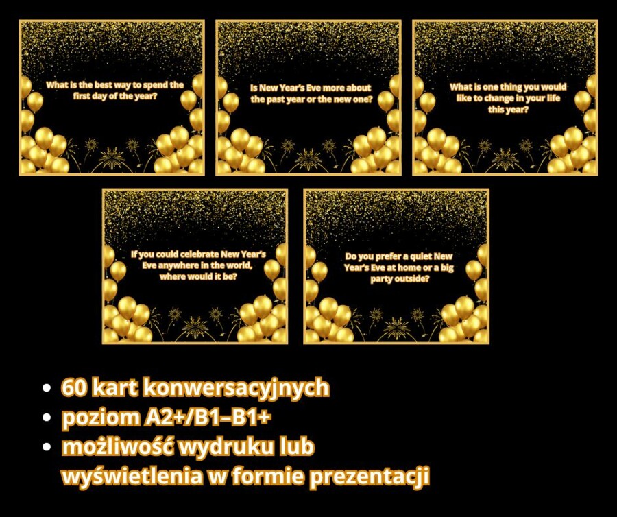 Happy New Year! | 60 ESL Conversation Questions – New Year Edition | Speaking for Teens & Adults | A2+/B1–B1+