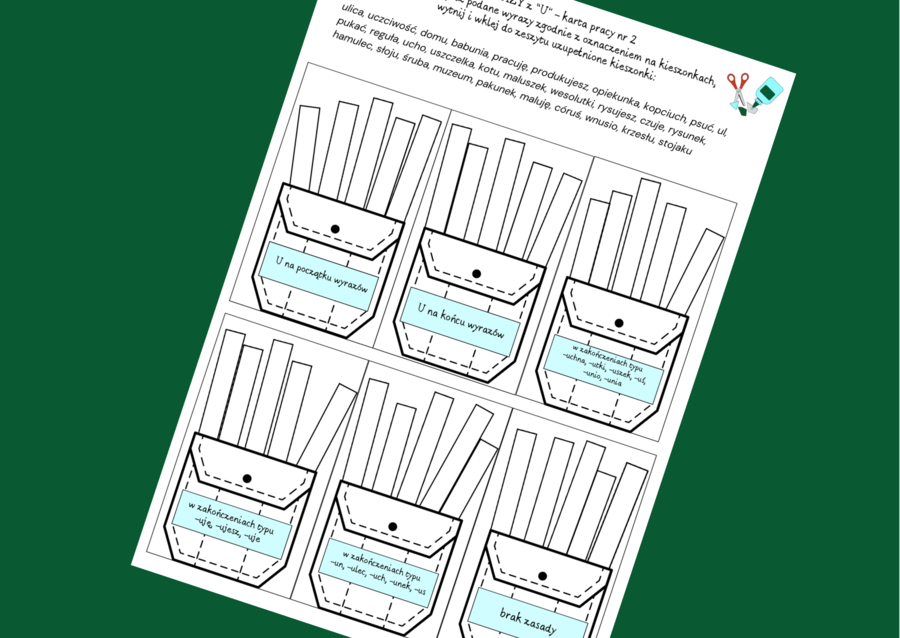 ORTOGRAFIA - wyrazy z "U" - zasady - wklejka - karta pracy - 3 wersje + odpowiedzi