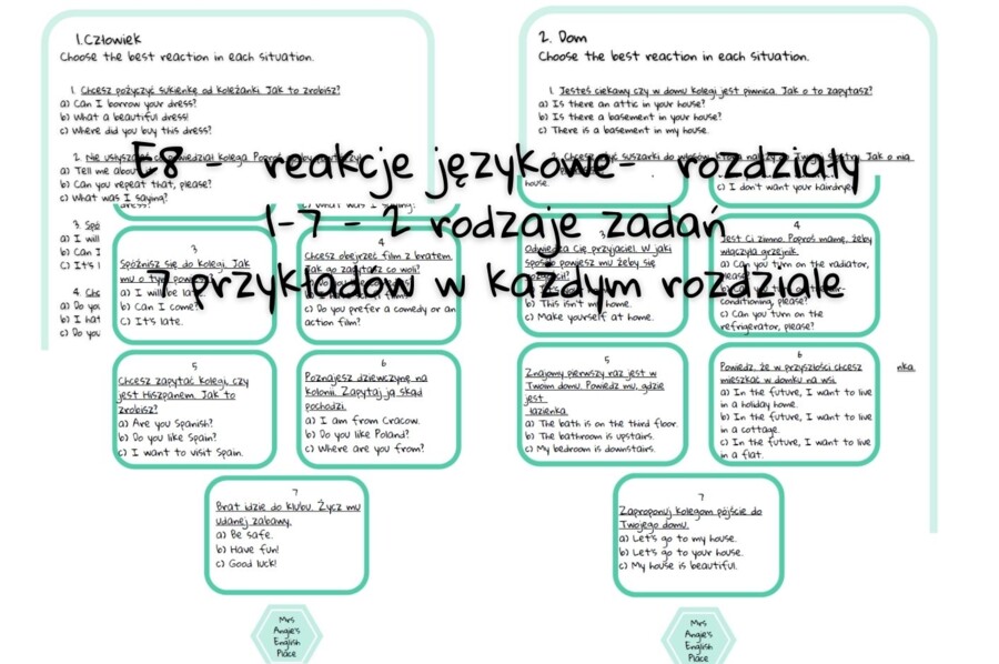 E8 - reakcje językowe - mini zestaw