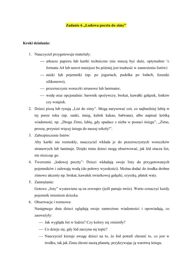 "Od liścia do śnieżynki"- projekt przyrodniczy dla przedszkoli i klas 1-3