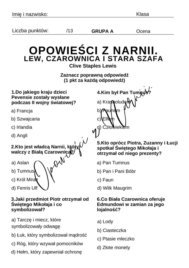 Kartkówka - Opowieści z Narnii. Lew, czarownica i stara szafa