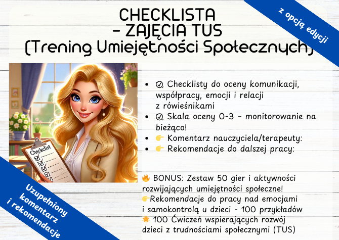 CHECKLISTA – ZAJĘCIA TUS (Trening Umiejętności Społecznych)
