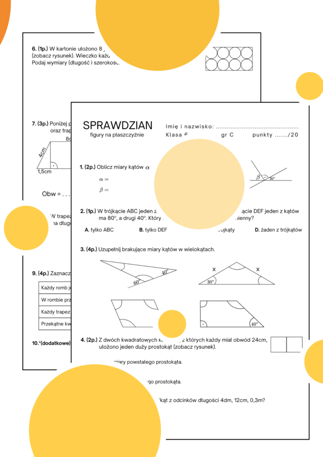 Sprawdzian - figury na płaszczyźnie. Klasa 6. GWO