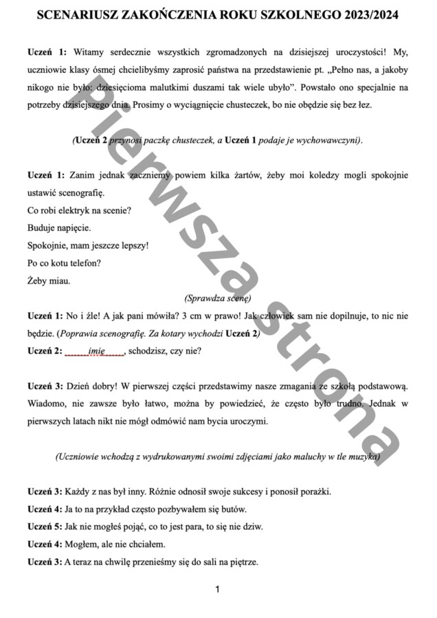 Scenariusz na zakończenie roku szkolnego klas 8