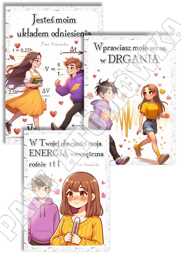 Fizyka. Plakat. Szkolna gazetka ścienna. Plakaty fizyczne z motywem MIŁOŚCI do sali chemicznej i nie tylko. Walentynki. Święto zakochanych.