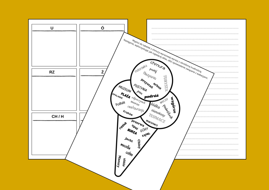 WAKACJE - lato - ortograficzna CHMURA wyrazowa – ortografia – karta pracy – ćwiczenia redakcyjne
