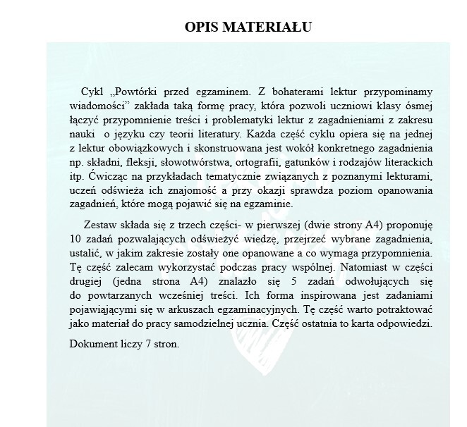 POWÓRKI PRZED EGZAMINEM. Z BOHATERAMI "KAMIENI NA SZANIEC" PRZYPOWMINAMY WIADOMOSCI Z ZAKRESU SKŁADNI.