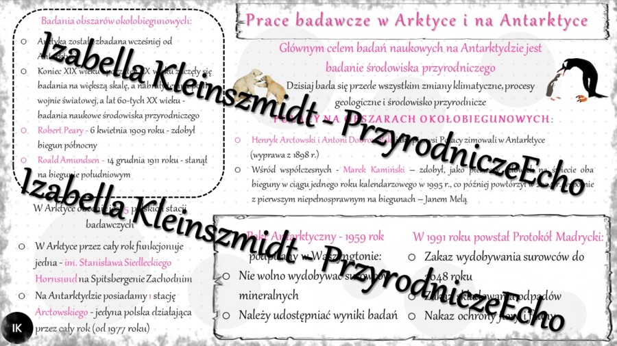 Sketchnotka - notatka „Prace badawcze na obszarach okołobiegunowych” wykonana w power point do edycji. Geografia 8; „Obszary okołobiegunowe”