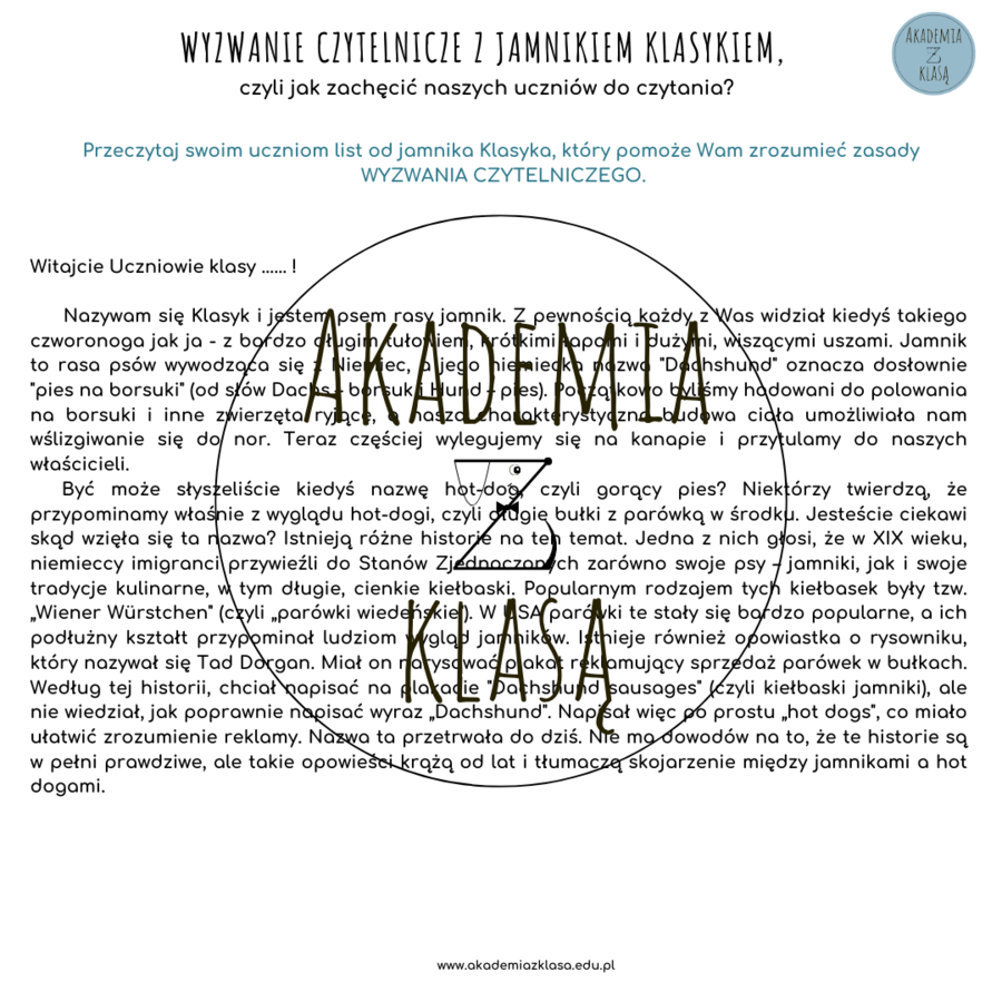 WYZWANIE CZYTELNICZE Z JAMNIKIEM KLASYKIEM na rok szkolny 2025/2026