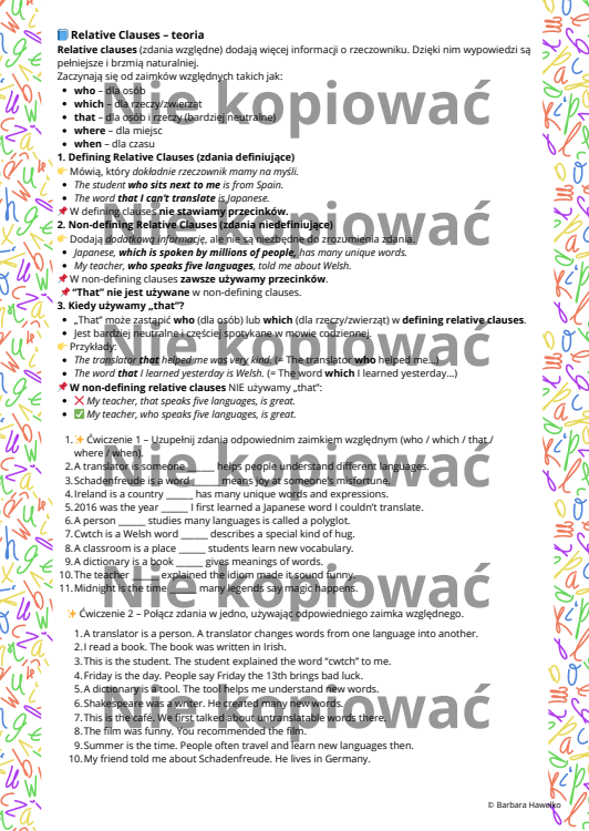 Karta pracy z czytanką Lost in Translation + Relative Clauses B1/B2